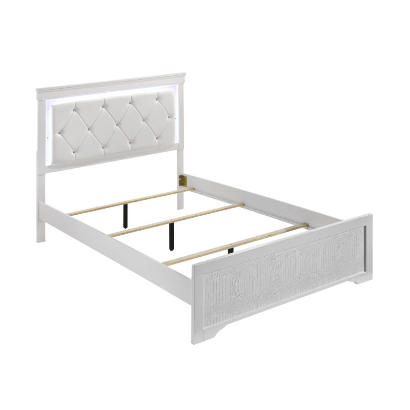 Lit simple moderne avec tête de lit tapissier et fabrication de chambre à coucher à DEL blanche, Blanc