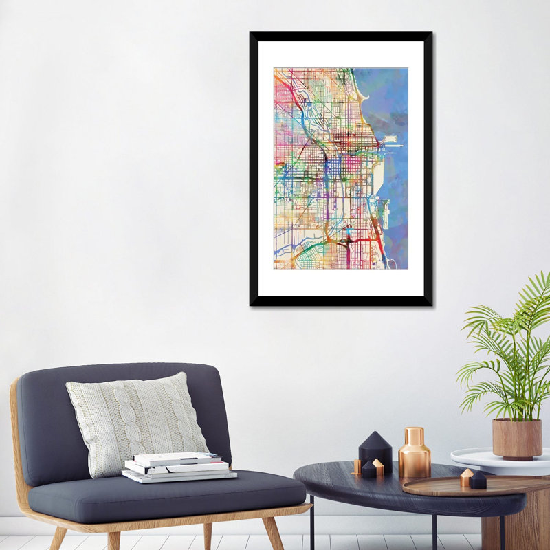 «Urban Rainbow Street Map Series: Chicago, Illinois, USA» par Michael Tompsett, impression sur toile, Blanc