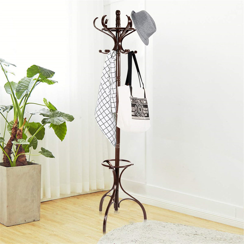 Bellview Solid Wood Freestanding Coat Rack, Red/Brown