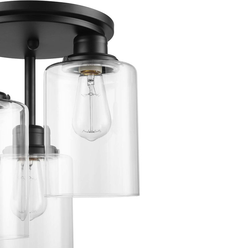Plafonnier semi-encastré à 3 lumières de 13 po, Verre transparent, Noir mat