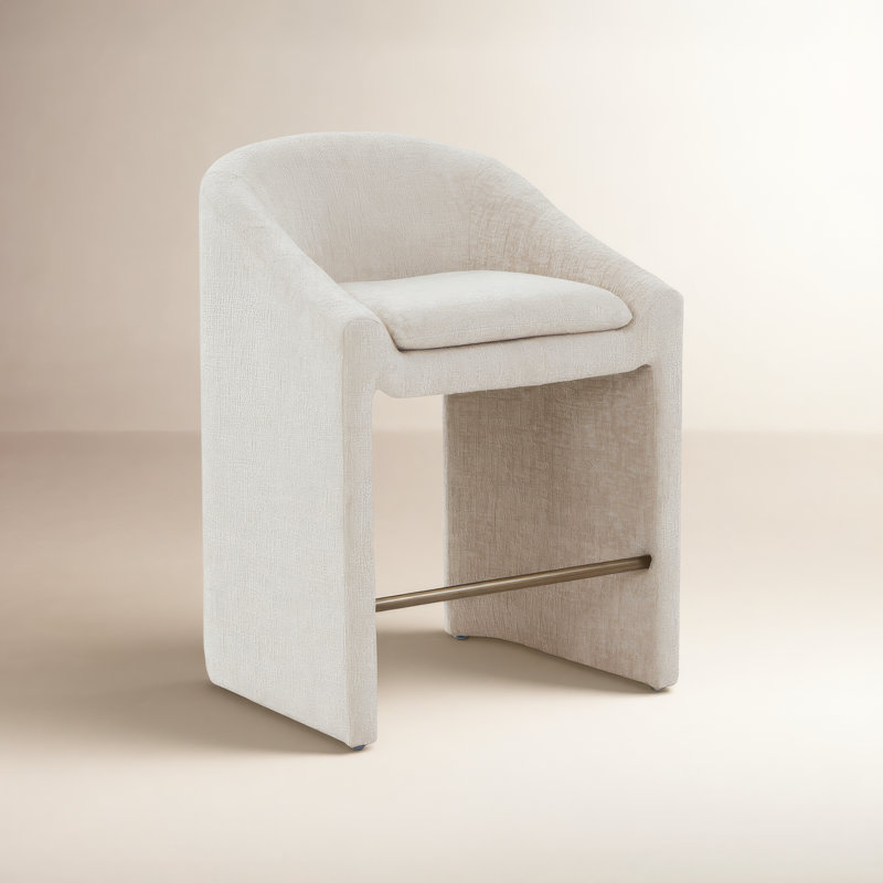 Oshawa Upholstered Chenille Bar and Counter Stool , Counter Stool (26.8" Seat Height), Cream