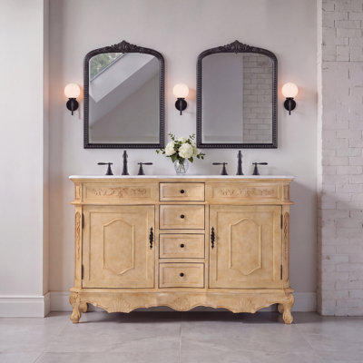 Meuble-lavabo double 54 po beige antique