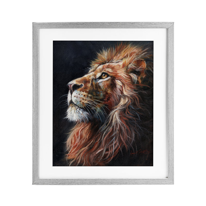 «Look Of The Lion», reproduction encadrée sous verre, conception de David Stribble, H 16 po x l 13 po, Cadre de ferme gris