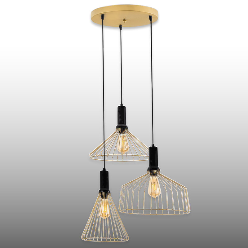 Luminaire suspendu cage réglable en métal à 3 lumières de hauteur réglable