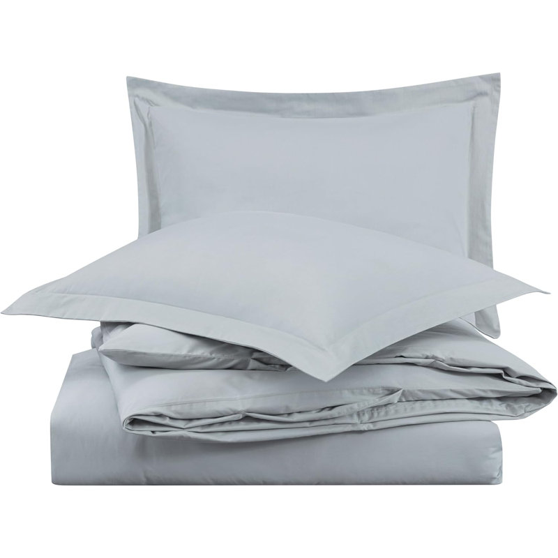 Cotton Twill Solid Duvet Cover, Silver Gray, King Duvet Cover + 2 King Shams