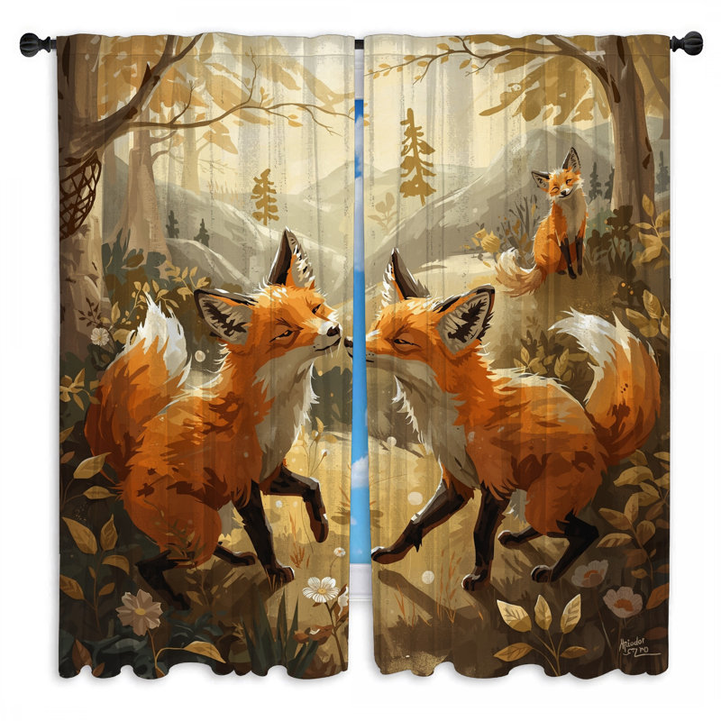 Rideaux de fenêtre Foxes In Forest, 40 po x 50 po - 2 panneaux, Obscurcissement de chambre