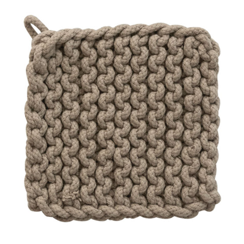 Support à casserole carré en coton au crochet (chacun peut varier), Brun, gris, beige