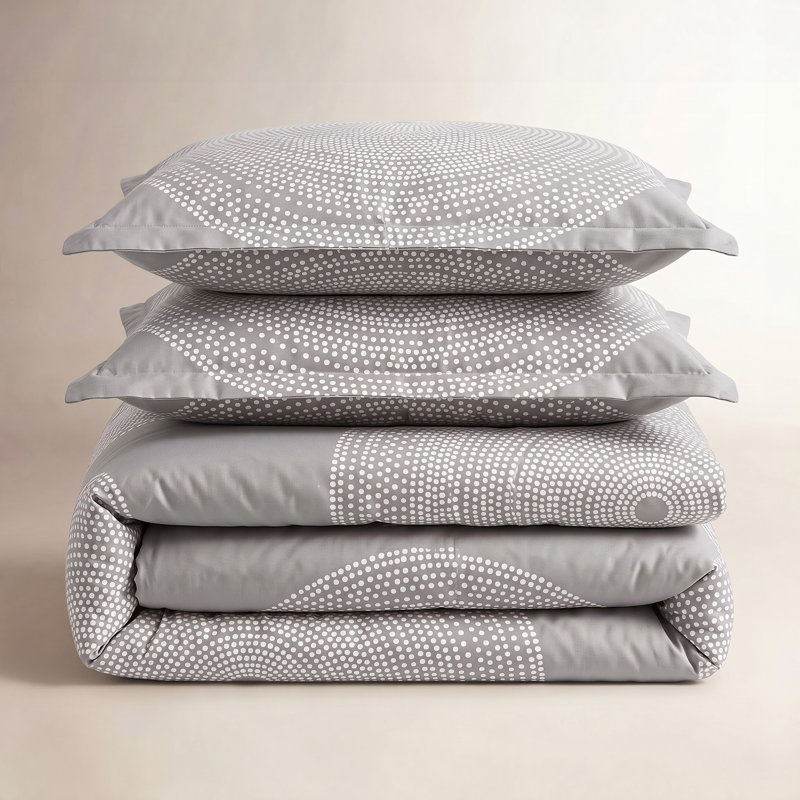 Marimekko Fokus Cotton Navy Duvet Cover Set, King Duvet Cover + 2 King Shams, Light Gray