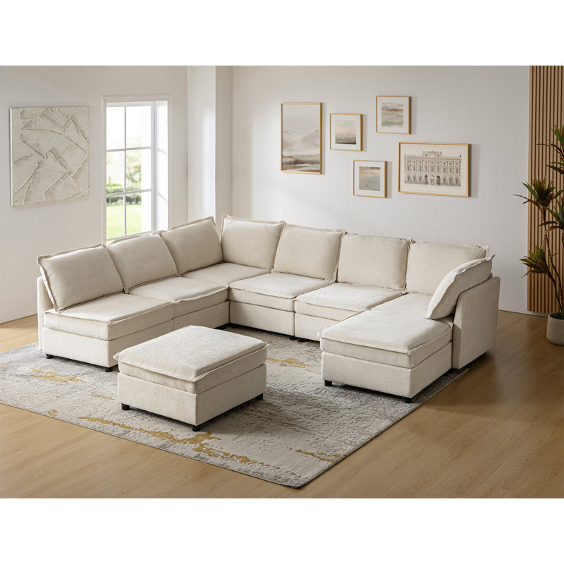 Talani Modern 322.5cm W 8 Seater Modular Corner Sofas with Hidden Storage, Beige