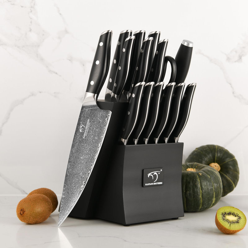 Nanfang Brothers Damascus Steel Knife Block Set