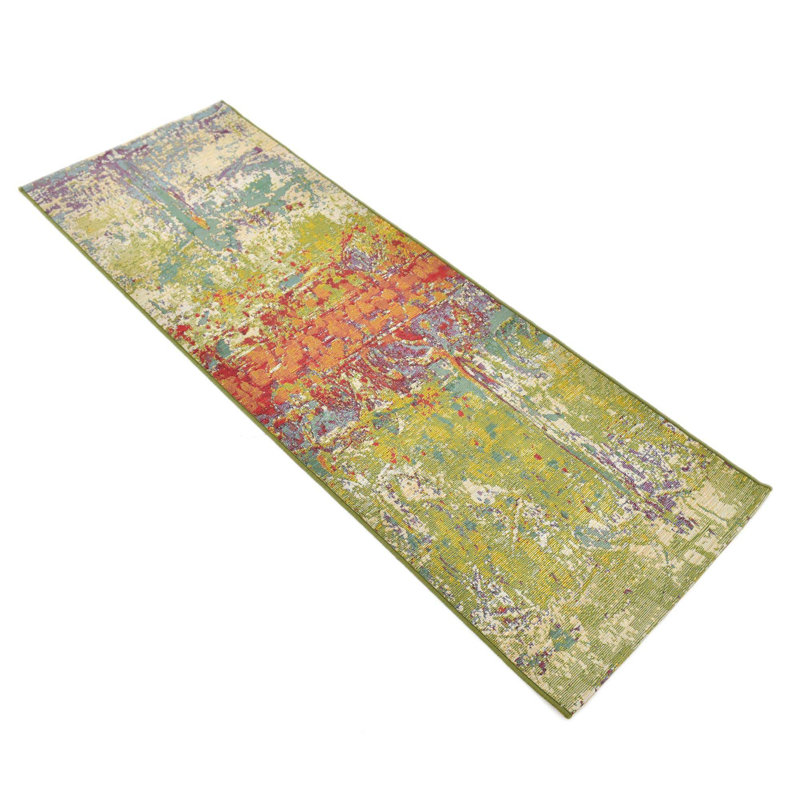 Tapis d'intérieur / extérieur multicolore à motif abstrait Trona, Tapis de couloir 2 pi 7 po x 11 pi