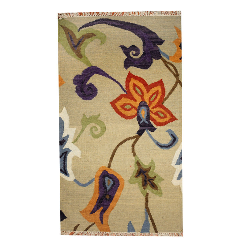 Kilim Beige/Purple/Orange/Green Rug, Rectangle 4'7" x 6'5"