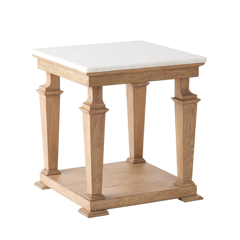 Marble End Table, White Top/Brown Base