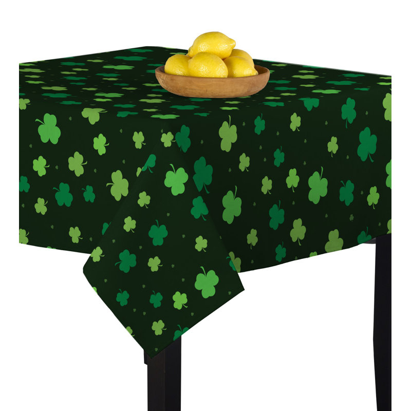 Caius Tossed Shamrocks Deep Forest Tablecloth, Green