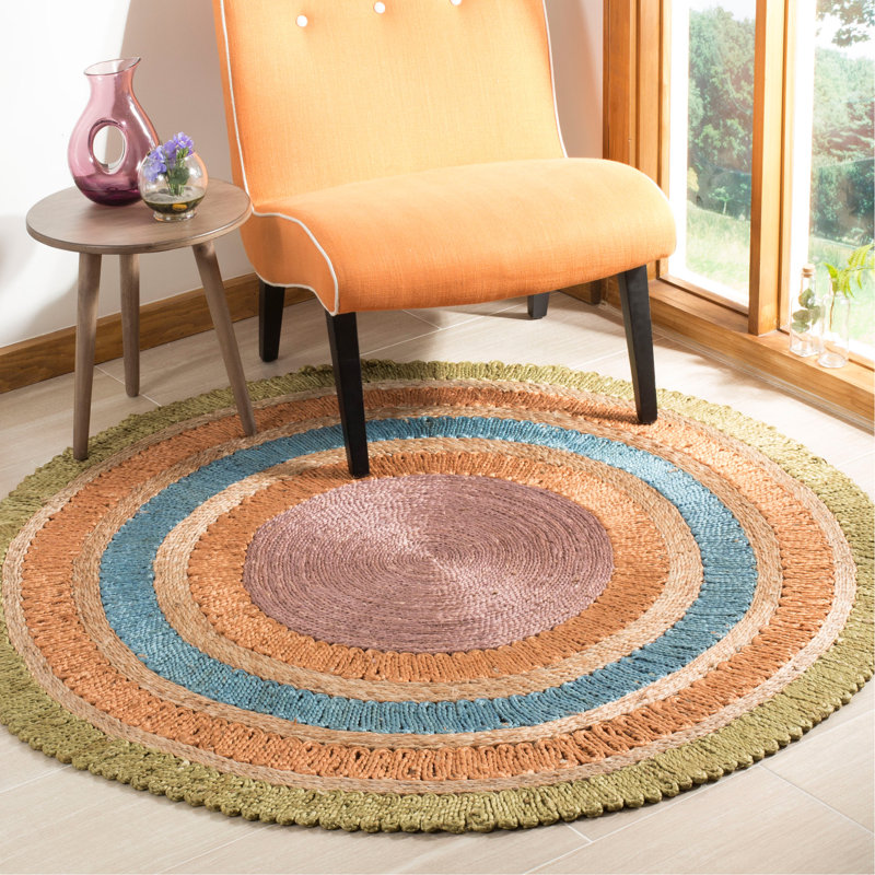 Castelnaud Natural Fiber Hand Woven Jute Geometric Rug, Round 5'