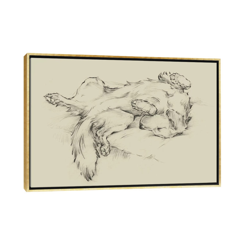 «Dog Tired II» par Ethan Harper - reproduction d'art, Pas de tapis, H 26 po x l 40 po x 1,5 po, Toile encadrée d'or