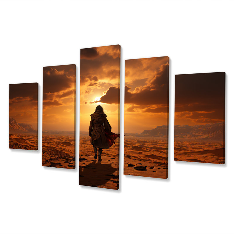 «Lonely Man Walking In Desert IV», art mural multicolore sur toile