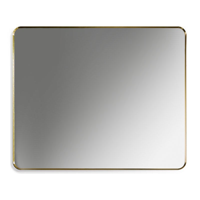 Metal Flat Wall Mirror, 30" H x 36" W, Brushed Gold