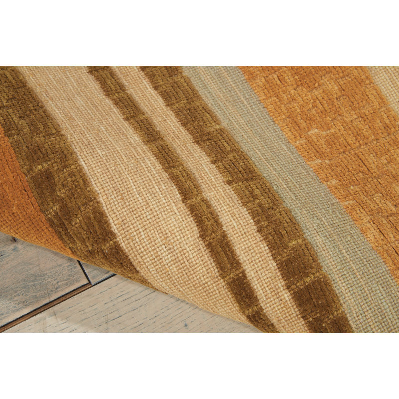 Field Wool Striped Area Rug in Cooper/Beige, Rectangle 8'6" x 11'6"