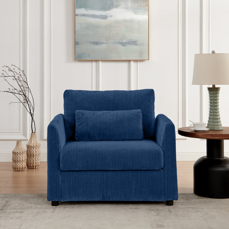 Ali 37.7" Corduroy Upholstered Accent Chair with 2 Pillows, Blue