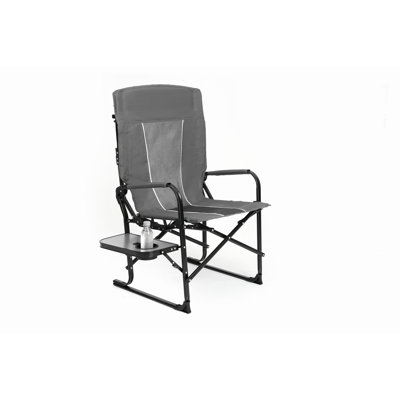 Camping Director’S Chair, Heavy Duty Folding Chair With Side Table & Pocket, Grey