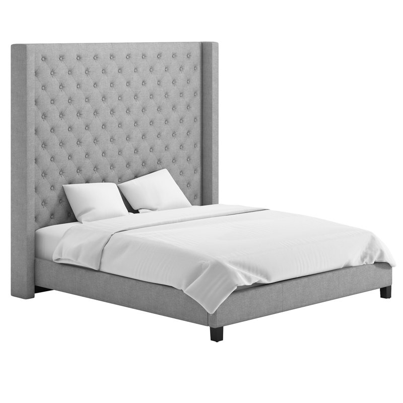 Lit tapissier standard Kaster, Lin gris étain, Très grand