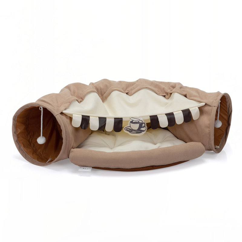 Lit pliant pour chat pour chat d'intérieur, lit lavable en peau de chat avec jouets suspendus et tapis, café