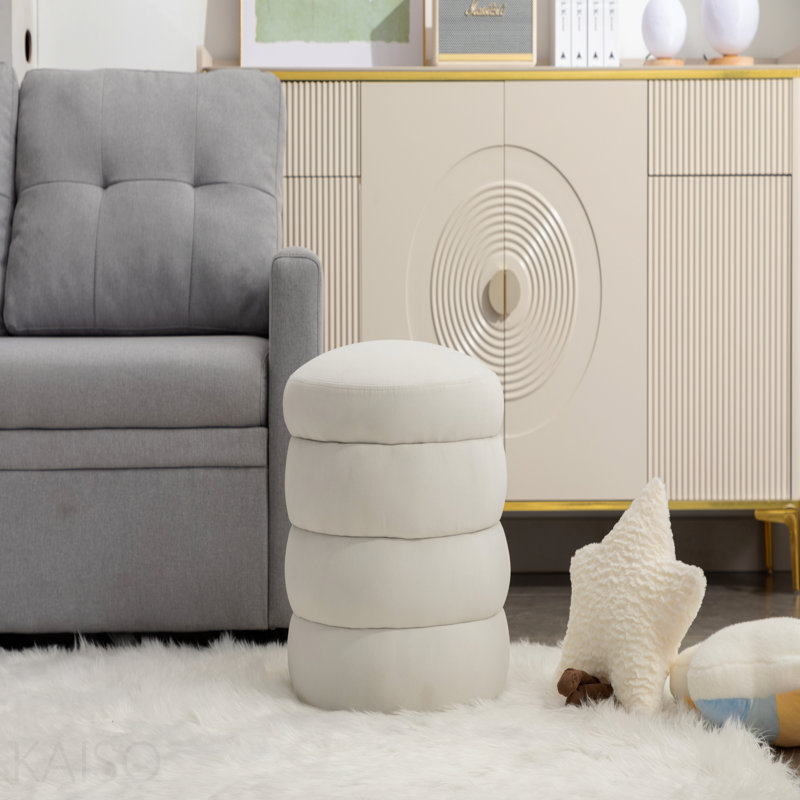 Tabouret rond en velours ivoire
