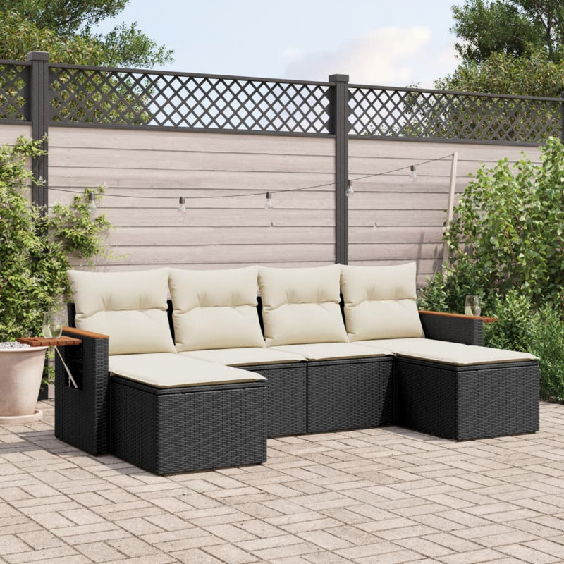 Ensemble de canapé de jardin en rotin PE noir et crème Vidaxl, Cream Cushion/Black Frame