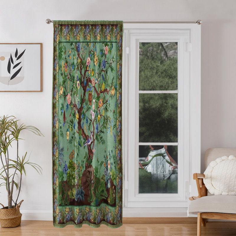 Mitsuhiro 100% Polyester Blackout Window Curtain 1 Panel (52" x 84"), Green Tree