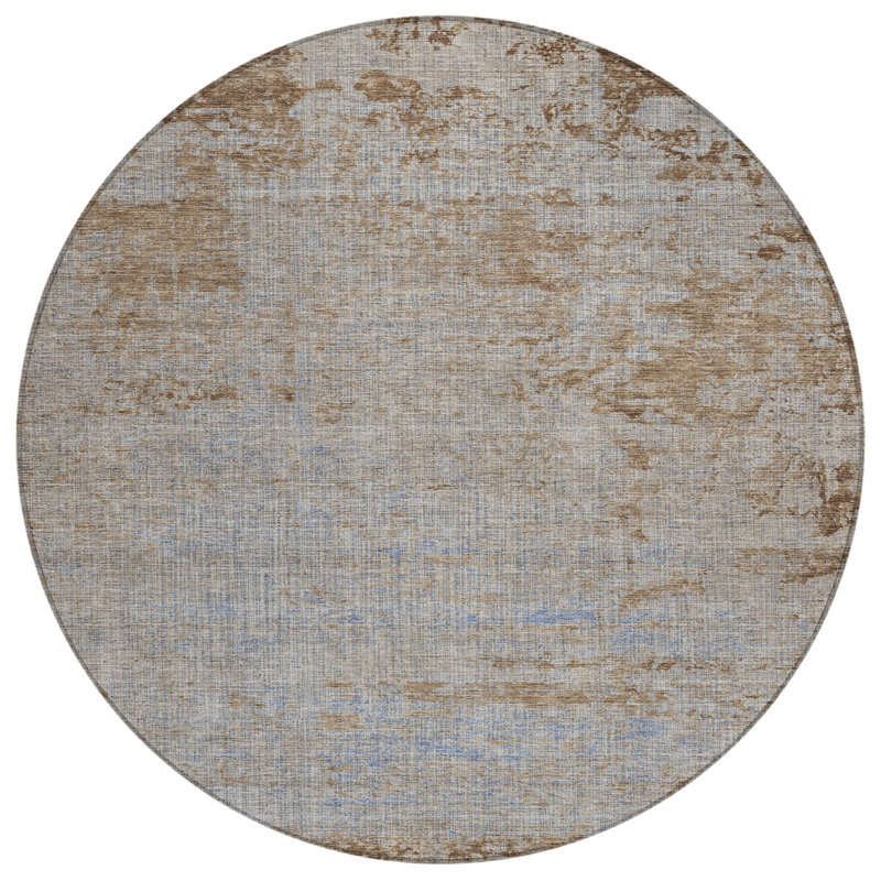 Machine Washable Indoor/Outdoor Xhevrie Taupe Rug, Round 8'