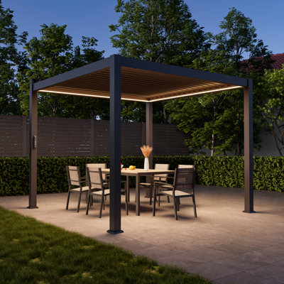 Metal Louvered Pergola with Solar LED