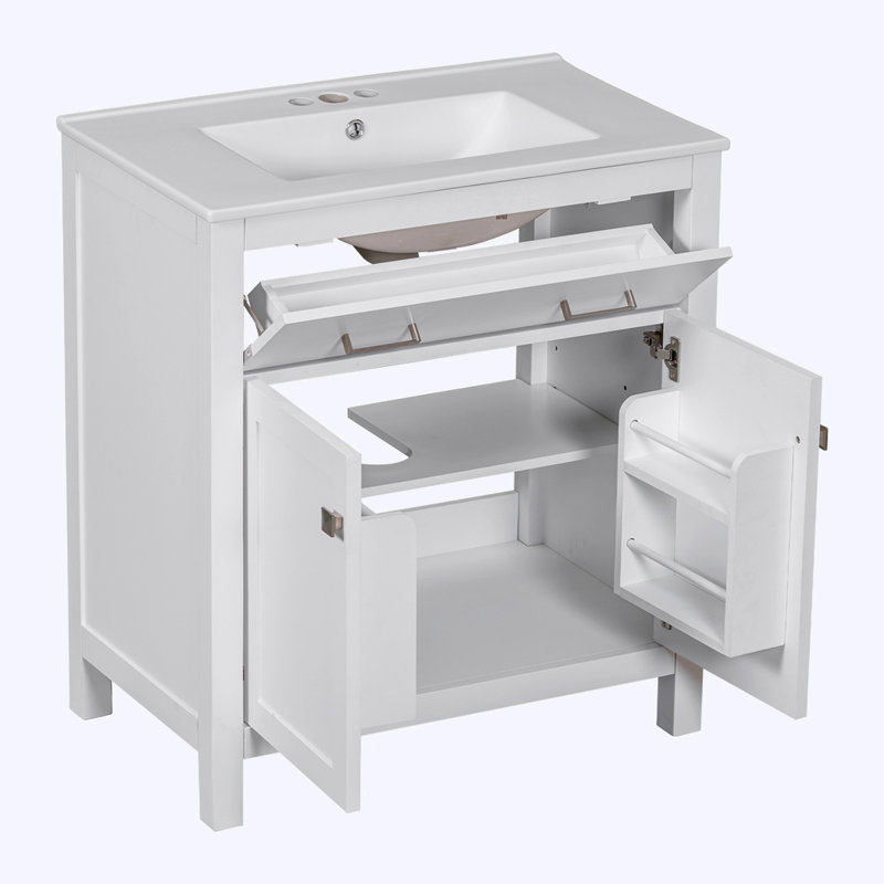 Meuble-lavabo moderne simple avec lavabo en céramique, Blanc