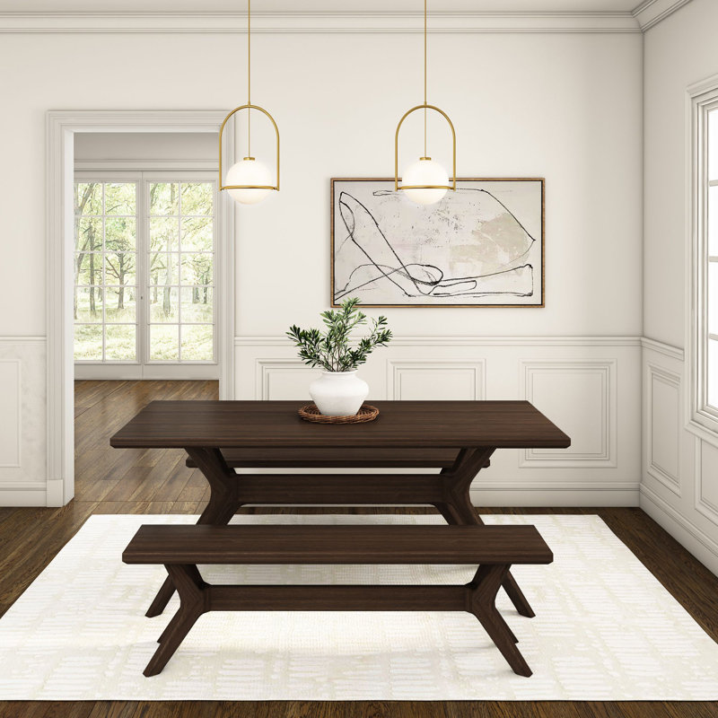 Muhsina Cross Leg Dining Room Bench (60in / 1520mm), Walnut