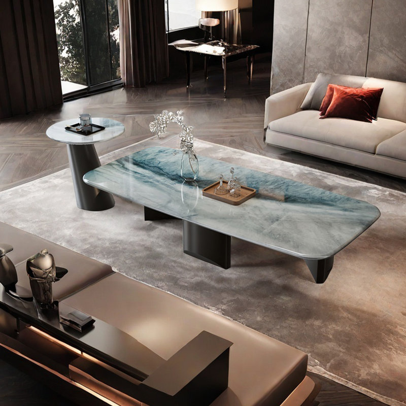 Rectangular supercrystalline stone coffee table, 14.6" H x 55.1" L x 31.5" W, Blue