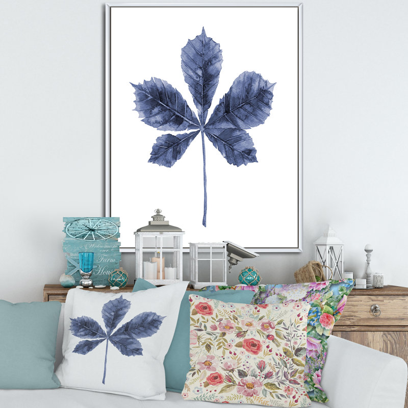 Feuille de châtaignier - reproduction sur toile avec cadre flottant, H 32 po x l 24 po x P 1 po, Cadre blanc