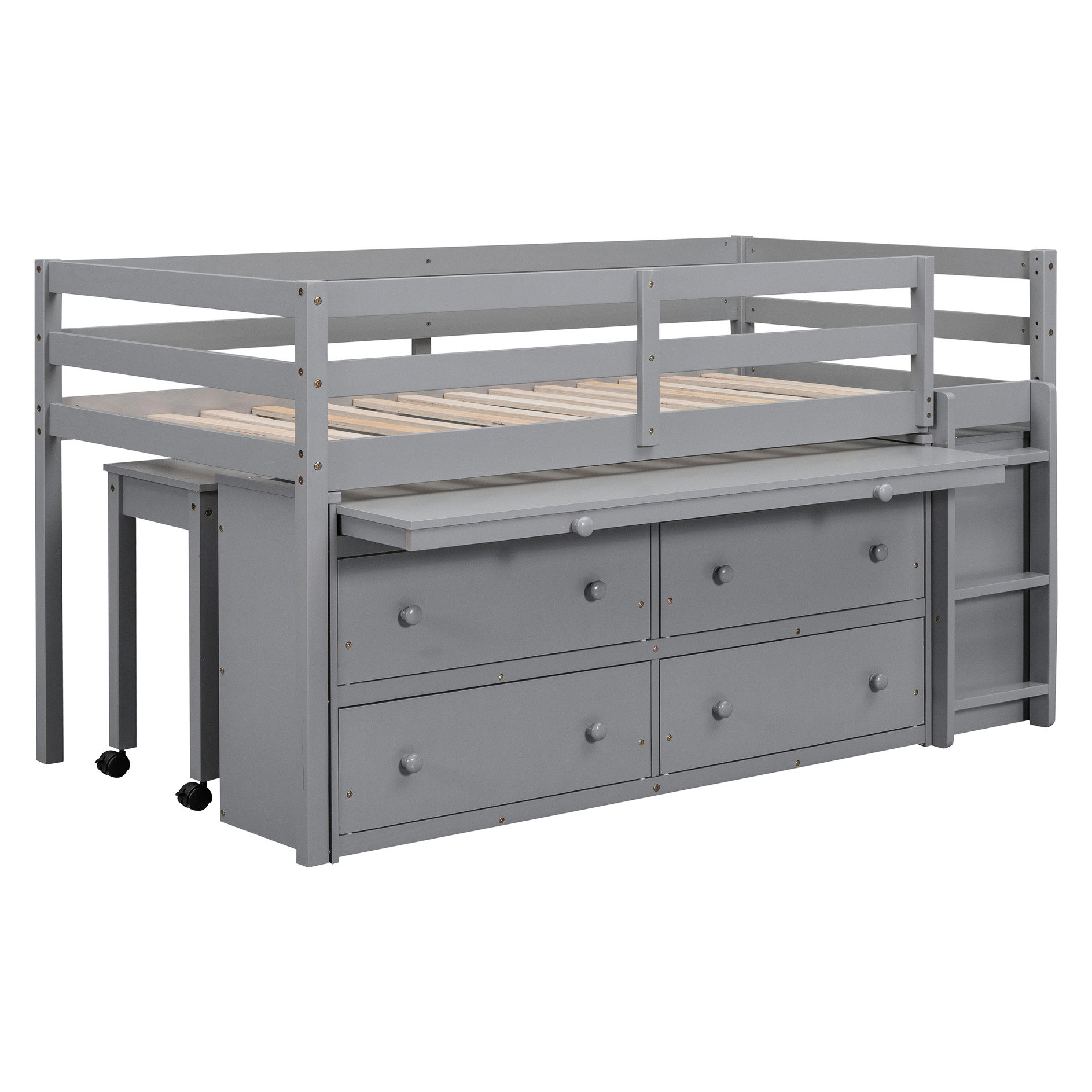 Latitude Run® White Loft Bed With Shelf And Desk For Space Saving ...