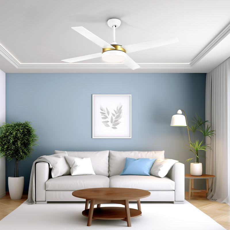 Ventilateurs de plafond modernes 52 po avec lumière et télécommande Scottsville, Blanc