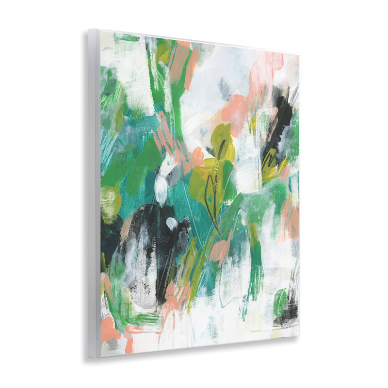 Art chaotique sur bois abstrait vert et rose par June Erica Vess