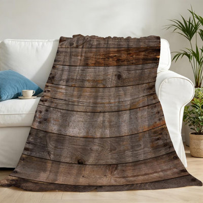 Jeté en molleton brun ultra doux en flanelle, imprimé en bois vieilli