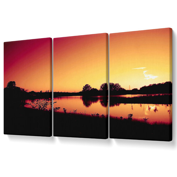 Ebern Designs Lake At Sunset - 3 Piece Wrapped Canvas Art Prints ...