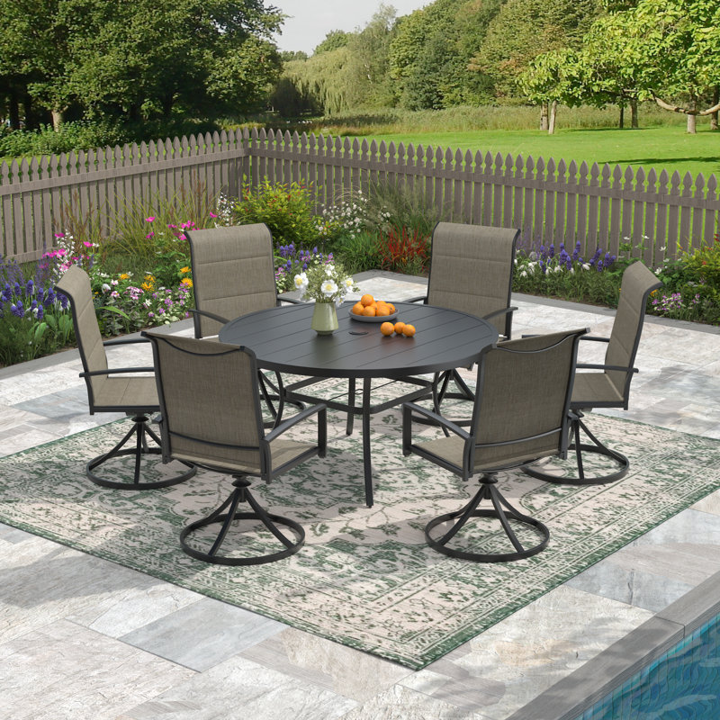 Ensemble repas pour 6 personnes, table ronde spacieuse avec chaises pivotantes, Noir / brun
