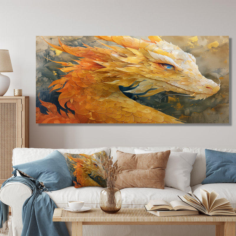 Wattson - Dragons Wall Art Living Room, H 34 po x l 44 po, Cadre photo noir