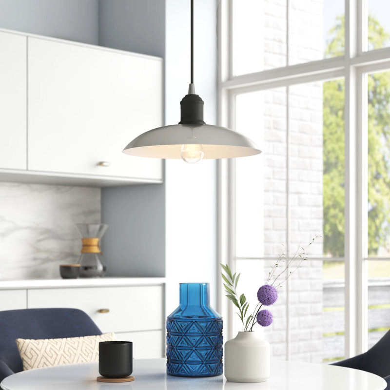Luminaire suspendu en forme de dôme à 1 lumière Alysen, Nickel brossé