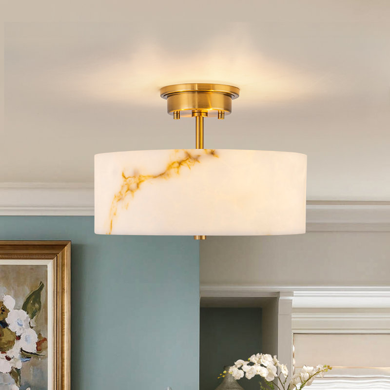 Plafonnier semi-encastré 3 lumières en verre albâtre