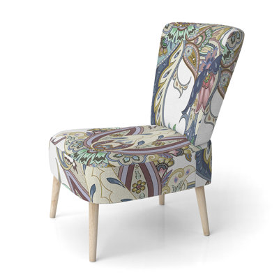 Chaise d'appoint décorative à motif cachemire en velours blanc à motif floral blanc