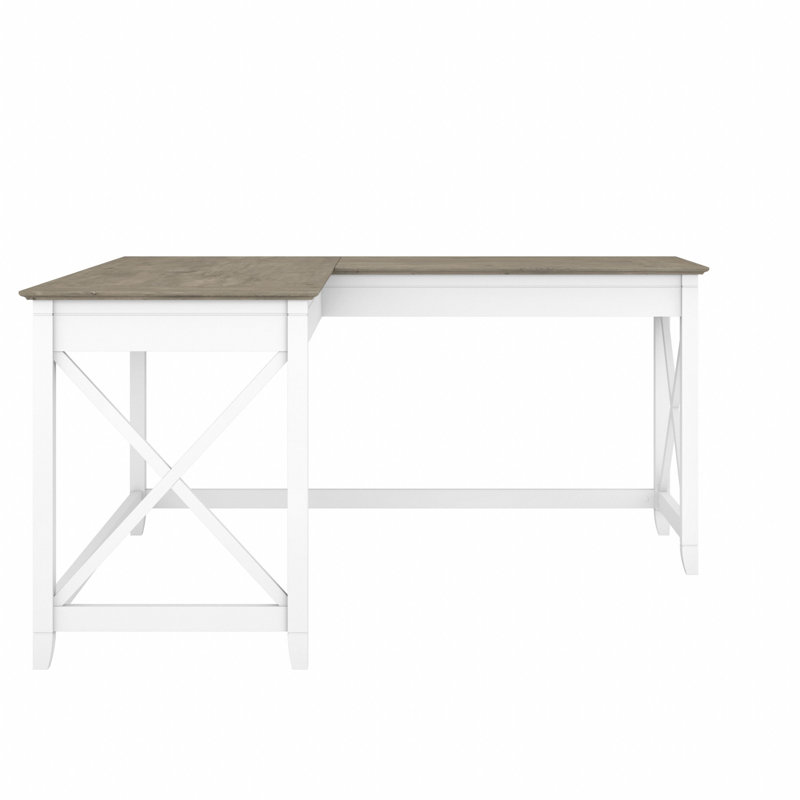 Ovia L-Shaped Synthetic Laminate Writing Desk, Shiplap Gray/White