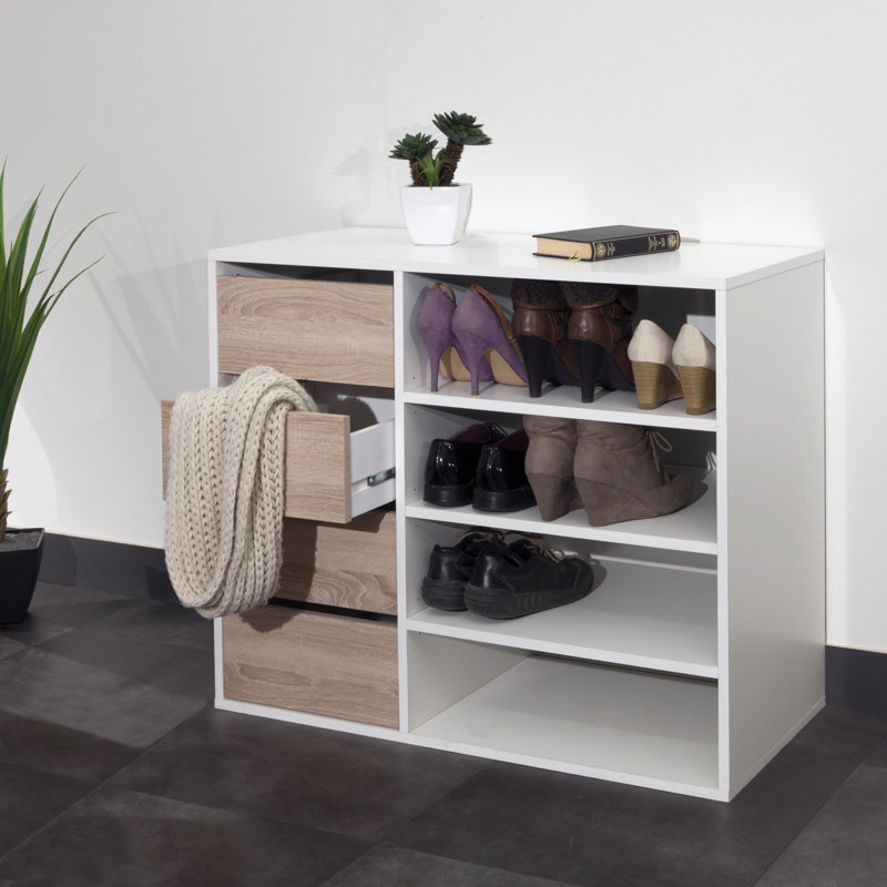 12 Pair Shoe Rack, White/Natural Oak