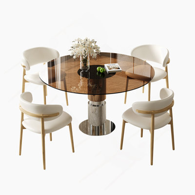 5-Piece Dining Table Set, Small Round Dining Table With 4 Chairs For Indoor