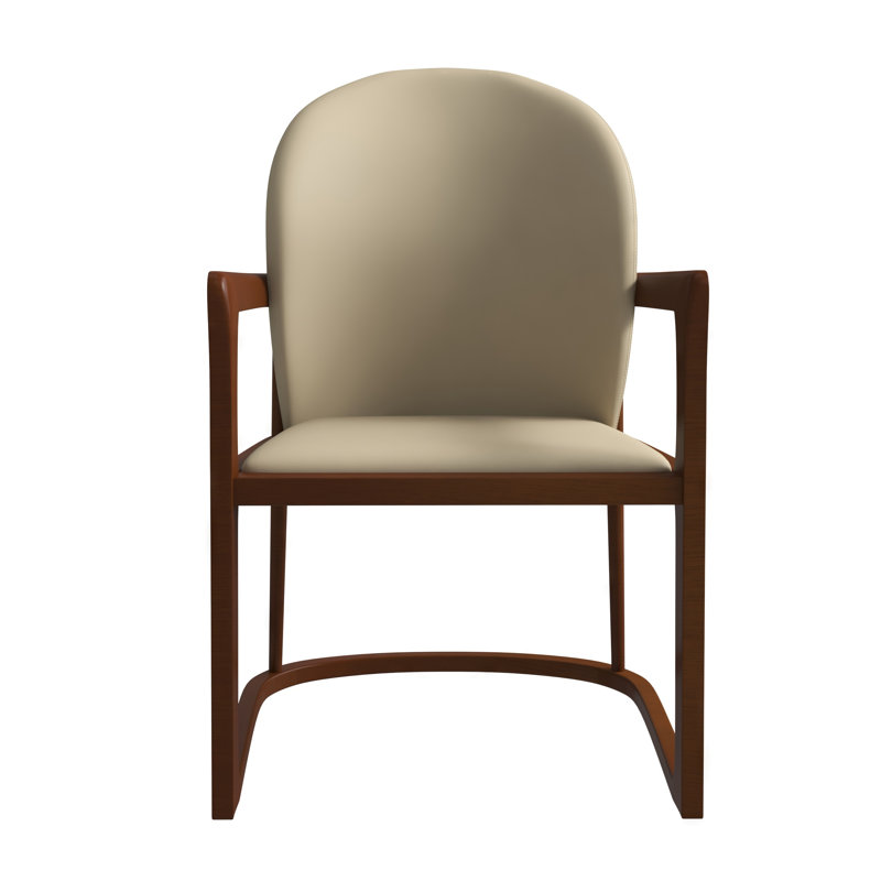 Chaise de salle à manger en cuir avec accoudoirs et dossier courbé Colombo, Taupe
